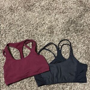 Fabletics Seamless Racerback Sports Bras in Burgundy and Black